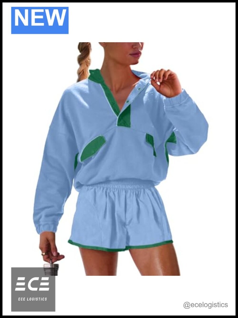 Womens 2pc Matching Set Long Sleeve Pullover & Shorts with Pockets